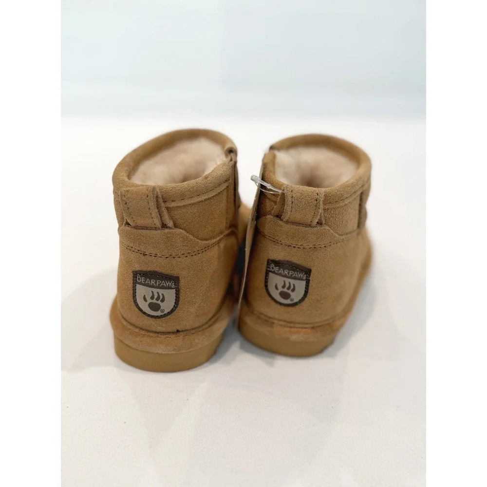 BEARPAW Shorty Toddler 10 Ankle Booties boots Brown Suede Logo Round Toe fur